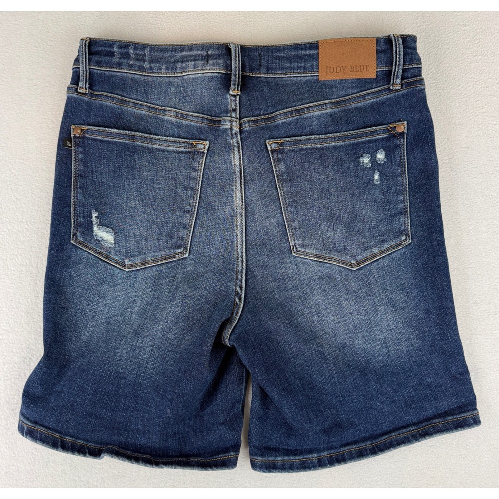 Judy Blue Denim Shorts Womens XL Dark Blue High Rise Distressed JB150246 DK - Picture 12 of 15